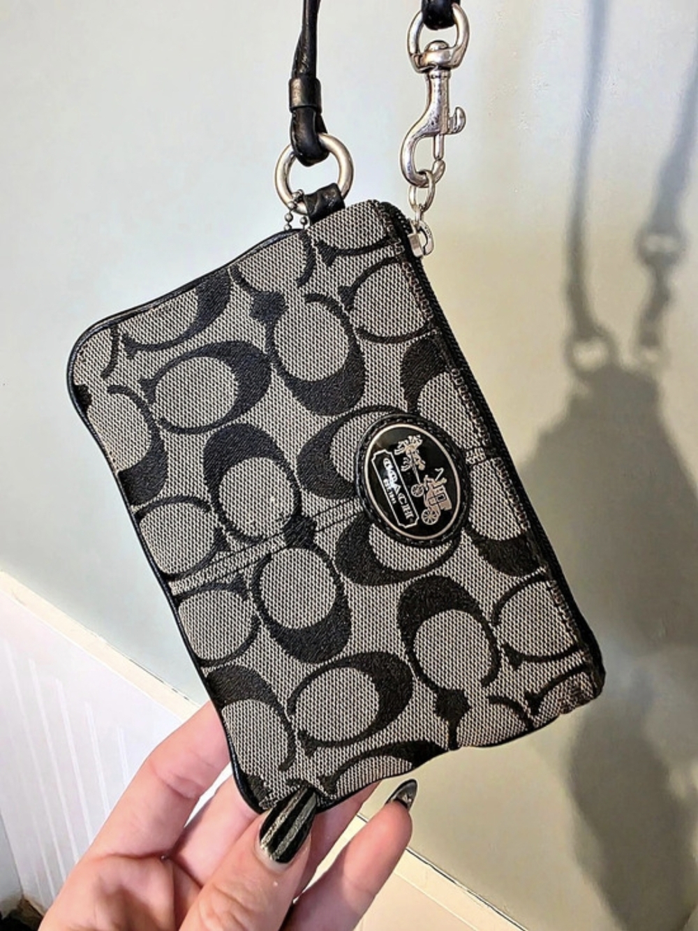 Coach Signature C Small Zip Wristlet Pouch Brown & Black